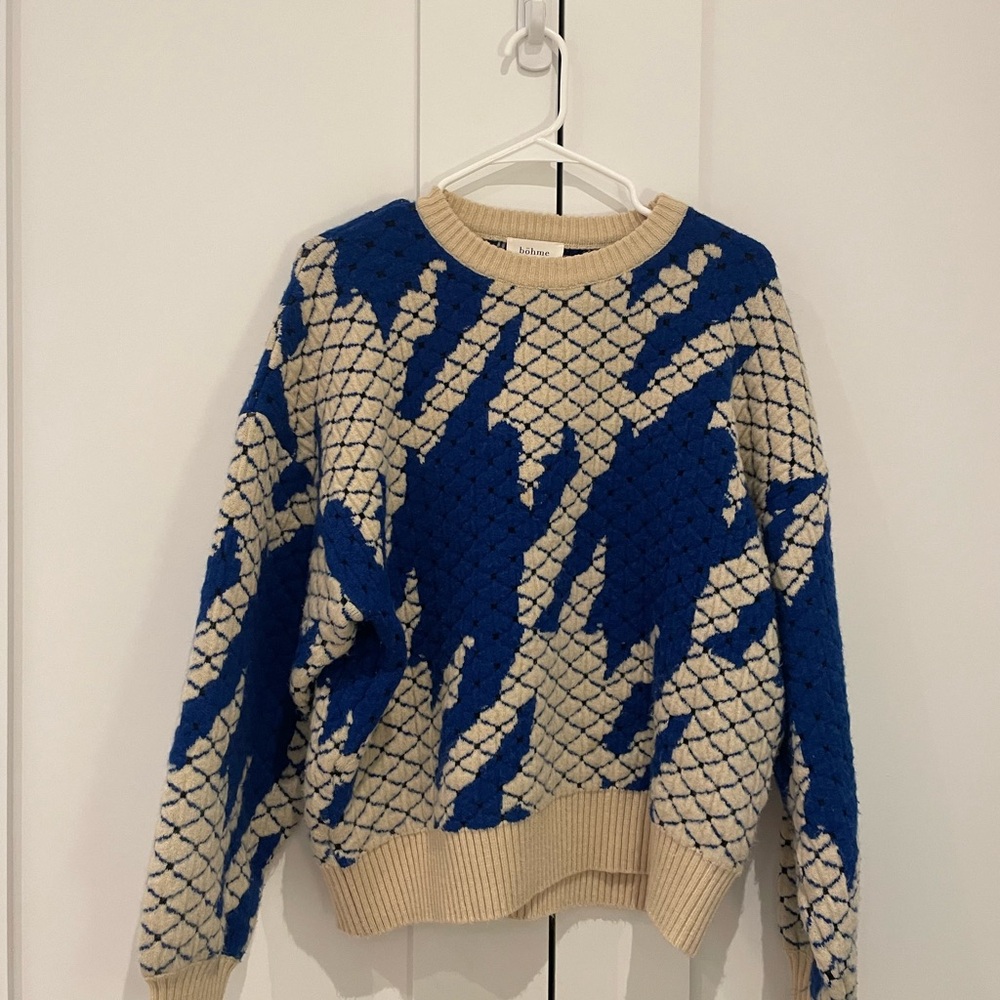 Bohme Blue and Cream pattern Sweater - Picture 1 of 5